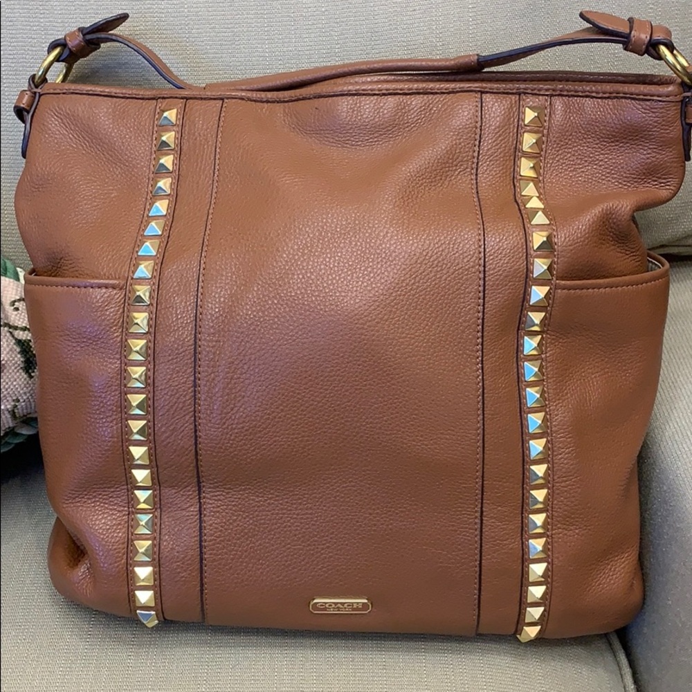 Coach leather studded gold hobo bag